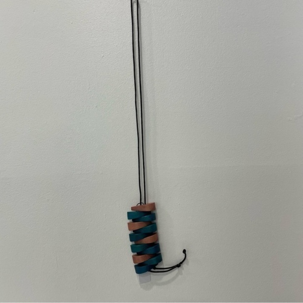 Handcrafted Fair Trade Jenga Pendant Necklace - Adjustable Dyed Wood Lariat